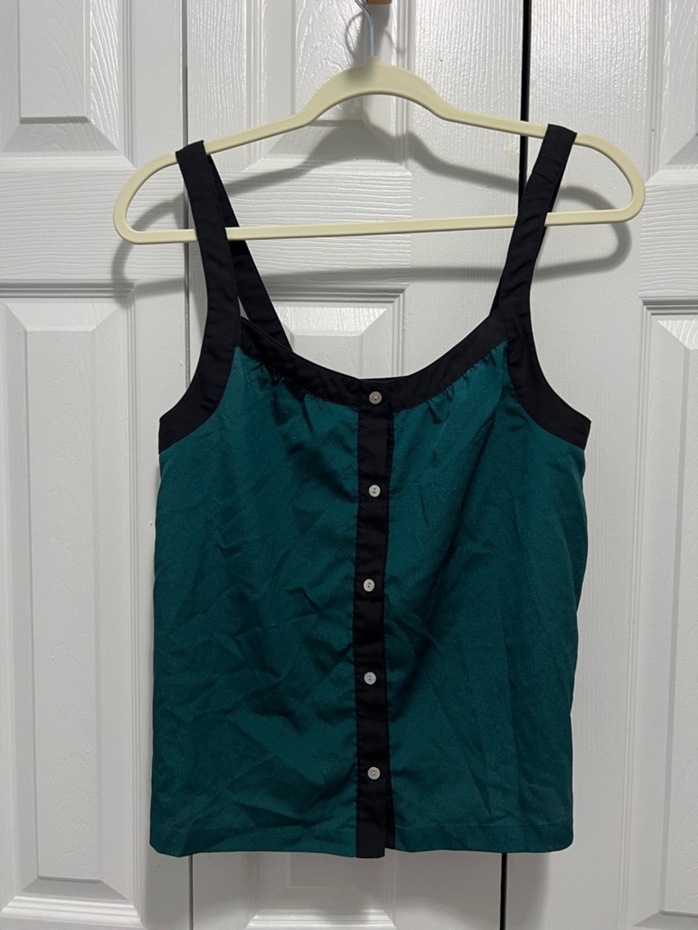 Button-Front Teal and Black Camisole Tank Top
